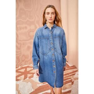 Ulla Johnson Valerie Oversized Denim Shirt Dress Sz P Intentional Oversized Fit